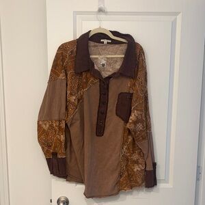 NWT Oli & Hali Brown Patchwork Top